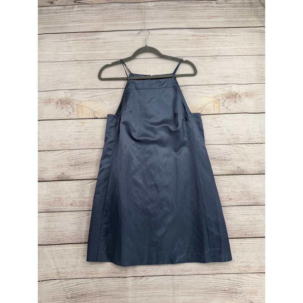 Madewell Mini Dress Women 6 Blue Linen Blend Halter Neck A-Line N0652
